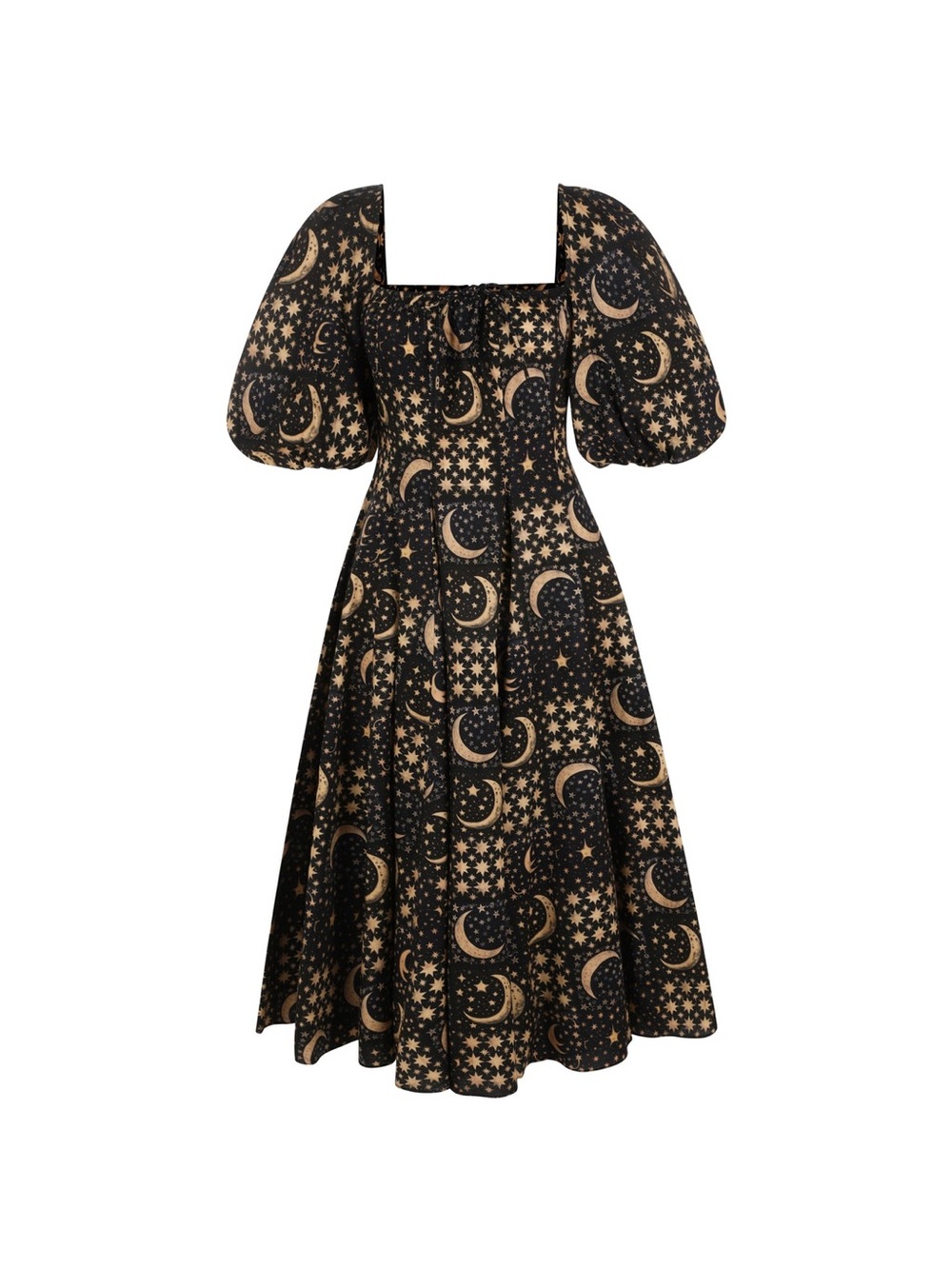Selkie Dress The Moon Quilt Day Dress XS Celestial Moon Star Pattern Black Navy